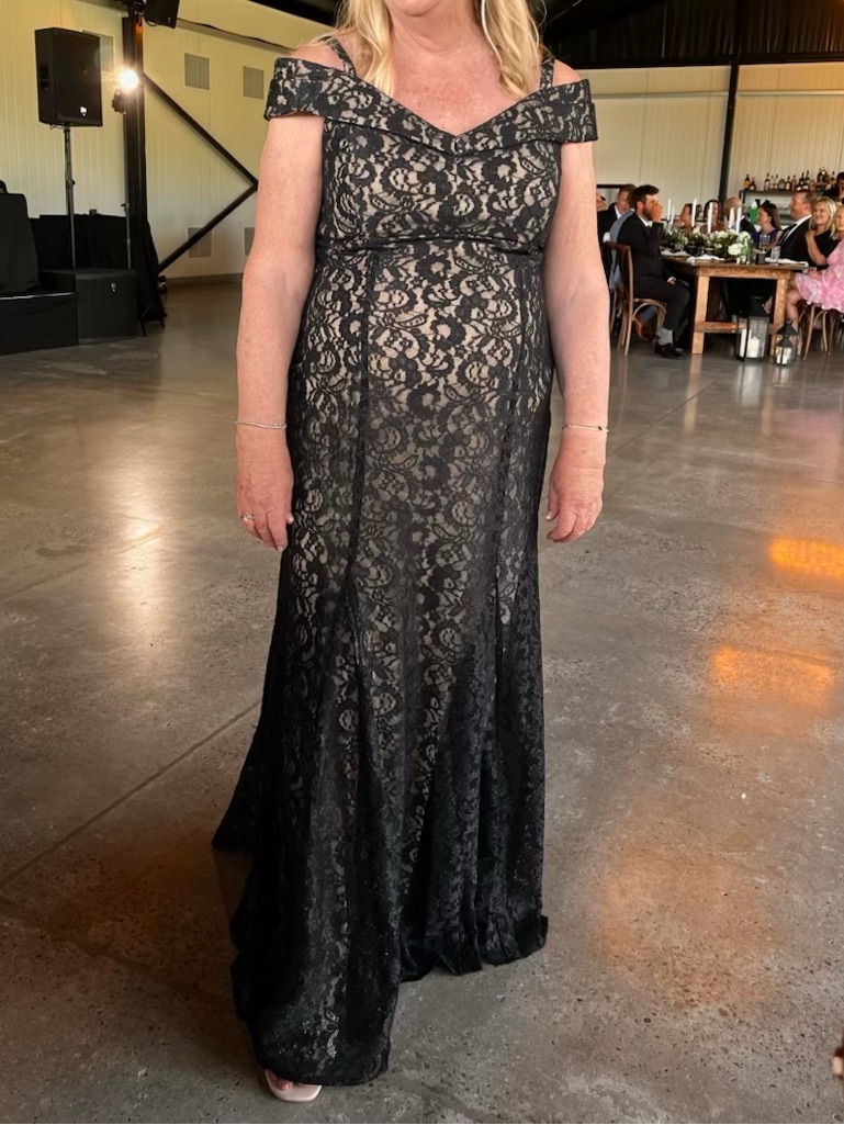 Hot Deal-Off-Shoulder Black Lace Evening Gown
